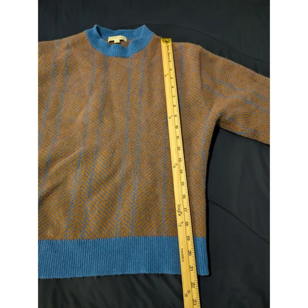 JW ANDERSON Brown Blue Wool Crewneck Long Sleeve Sweater Size Small S